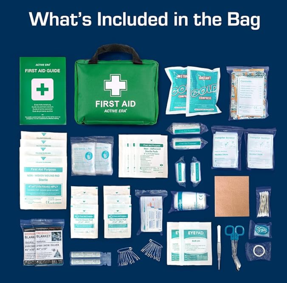 220 Piece Premium First Aid Kit Bag - Includes Eyewash, 2 x Cold (Ice) Packs and Emergency Blanket for Home, Office, Car, Caravan, Workplace, Travel and Sports